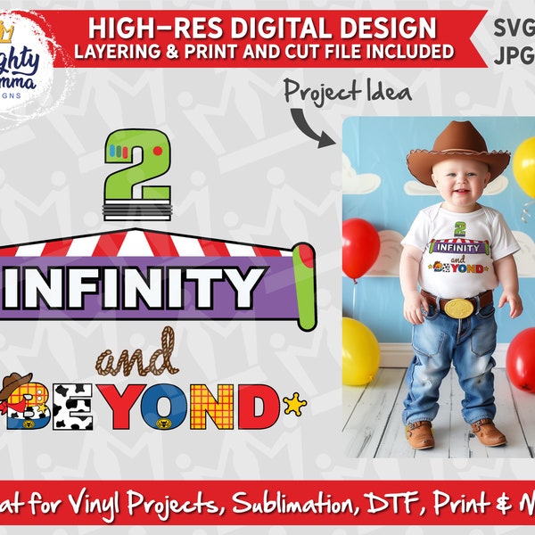 2 Infinity & Beyond SVG - TOY Cowboy Space Ranger, to use with Printer or Cricut (For layering, print and cut) Great for Second 2nd Birthday