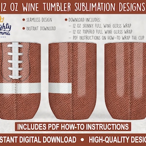 Football Full Wine Wrap Designs for Sublimation and Waterslides, 12 oz Cup Sports American Foot Ball Team Blank Back Great for a fan coach