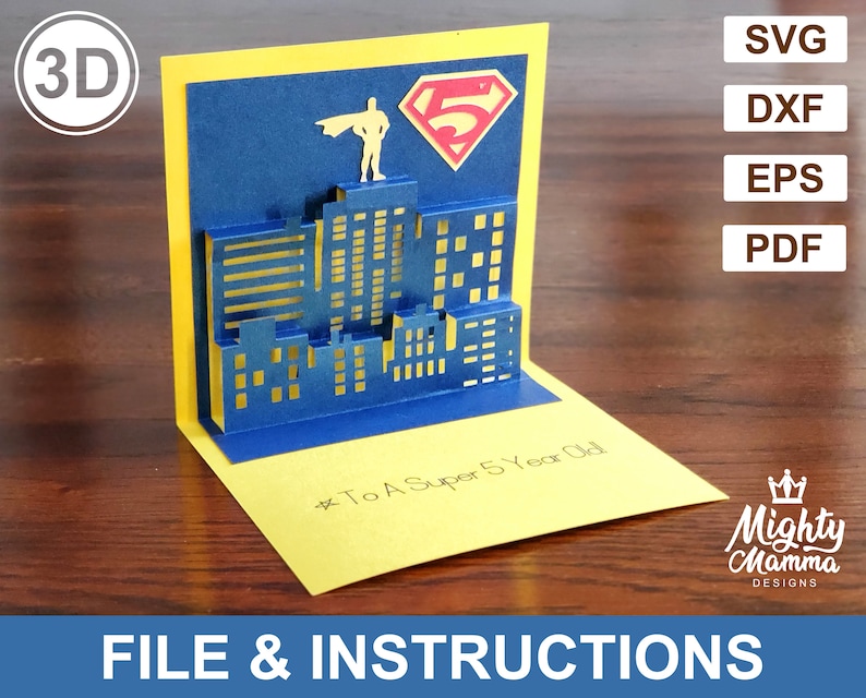 Download 3D Pop Up SUPER HERO birthday Card SVG File For Cricut ...