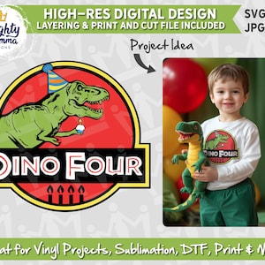 DinoFour DINOSAUR SVG PNG Files | Dino Four Birthday | Jurassic Park Birthday | T-Rex Birthday | Cricut, Sublimation, dtf, Print | Dino Four