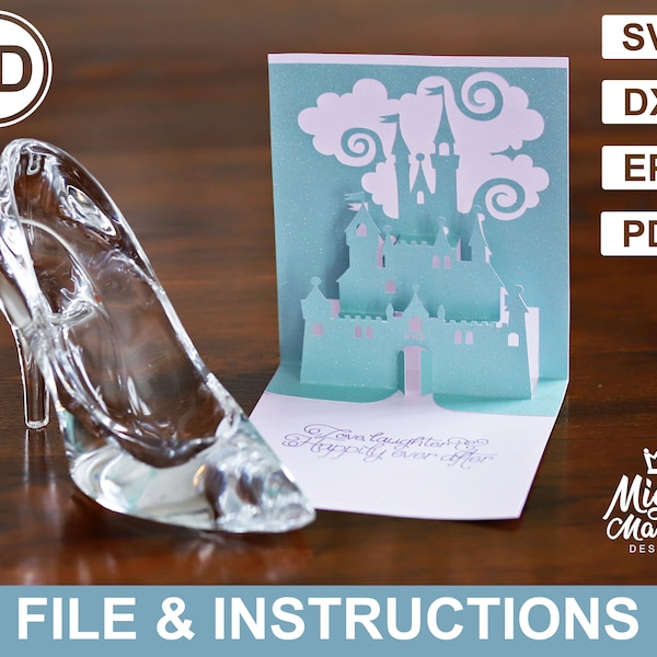 Fichier SVG carte château pop-up 3D pour Cricut - Instructions sur la fabrication inclus, fichier Svg, carte 3D