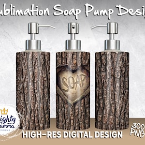 Rustic Log Carved Tree Heart PNG Sublimation Design for 18oz Soap Pump Dispenser | 18oz Cozy, Thanksgiving, Autumn, Harvest, Fall, Cabin