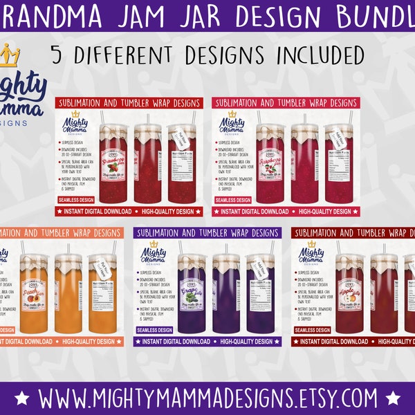 Grandmas Spread Love Like Jam Tumbler Design Bundle, 20oz Straight Wrap Designs For Sublimation & Waterslide Grandma Mother Strawberry Jelly