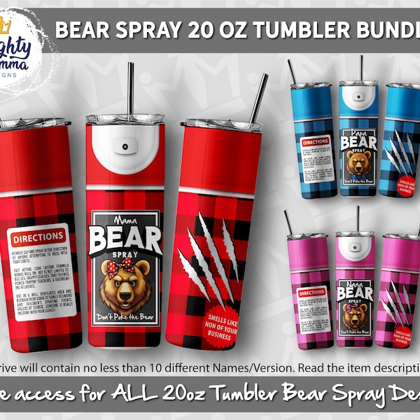 Bear Spray Can Bundle | 20 oz Straight Tumbler Sublimation Design | Spray Can Tumbler | Mother's Day, Father's Day, Mama Bear, Nana Papa