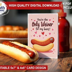 Il tuo unico wurstel per i miei panini Scarica la scheda stampabile per marito, fidanzato / Scheda divertente per adulti con hot dog, San Valentino, anniversario,