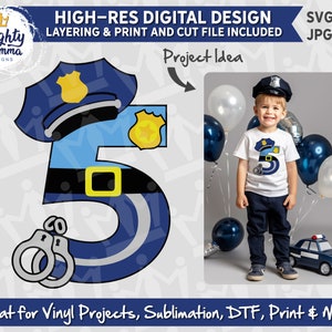 Ufficiale di polizia n. 5 SVG e PNG - Numero cinque Design della polizia per il quinto COMPLEANNO / per il taglio a strati / png per progetti di stampa, sublimazione, dtf