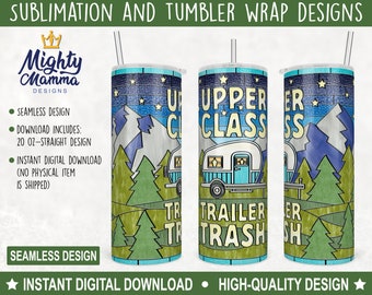 Upper Class Trailer Trash Stained Glass Camper Trailer JPG Tumbler Wrap Design, For Sublimation or Waterslide  20oz Camping Mountains Bowler