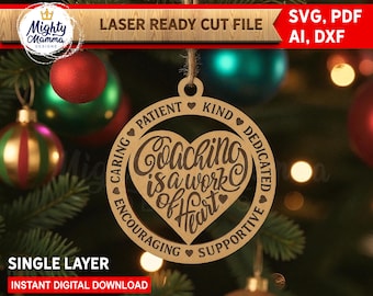 Le coaching est un travail de conception d'ornement de coeur : fichier découpé au laser SVG (téléchargement numérique), Glowforge Lightburn, cutters laser, découpe, cadeau pour coach