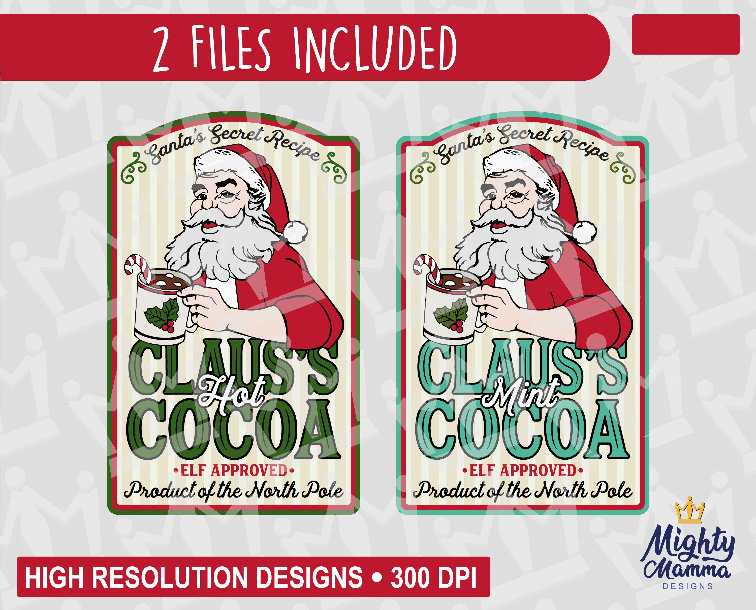 Santa Claus's Hot Cocoa Label PNG Files - Christmas Mint Chocolate Vintage retro, For print, sublimation, waterslides cards tumblers, etc.