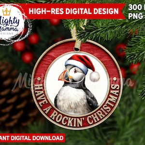 Passez un Noël mouvementé - Design PNG rond, sublimation pour décorations, affiches de porte, cartes, effet 3D, Père Noël macareux de l'Atlantique, Terre-Neuve
