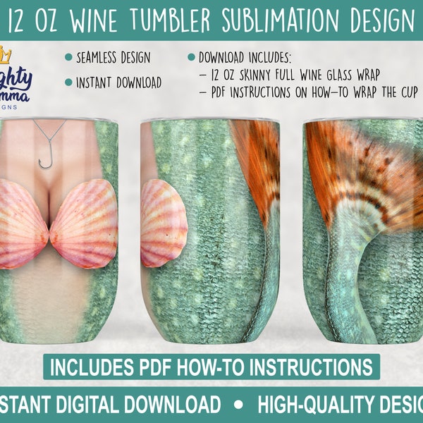 Sea Siren Mermaid Cleavage Cup 12 oz STRAIGHT Wine Wrap Wraps for Sublimation Mermaid Ocean Sexy Sea Lady Woman Boobs Summer Beach Fish