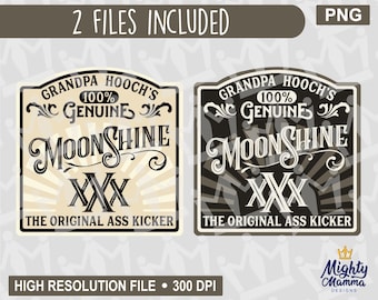 Grandpa Hooch Moonshine Alcohol Booze Liquor Label PNG, Original Ass Kicker, for print printer, waterslides, sublimation, cups, jars, etc