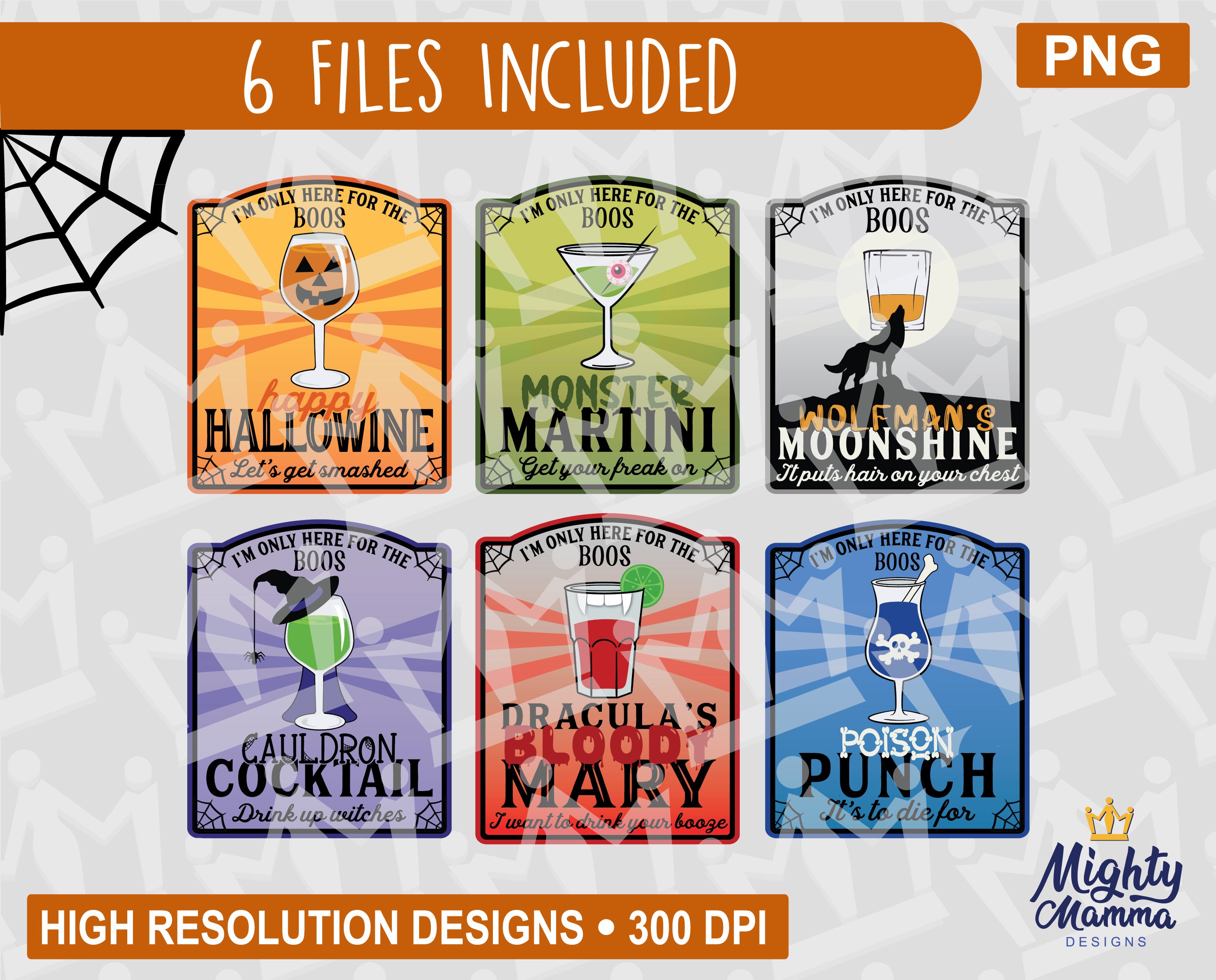 I'm only here for the Boos - Halloween Drink Label Bundle PNG fil…