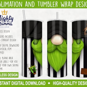 Creepy Gnome Tumbler Wrap Design for Sublimation - 20 oz Straight Wrap, Halloween Beetle Beetles Stripes Green Blank Lable Strange & Unusual