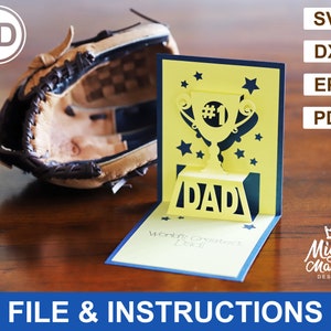 Number 1 Dad 3D Pop Up Card SVG Cutting File For Cricut - PDF Instructions on how to set up and make Included, Svg File, 3D Card