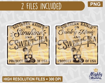 Southern Raised on Sweet Tea and Sunshine PNG, Lemon Iced Tea, Country Music, print file, waterslides & sublimation, for cups, jars, shirts
