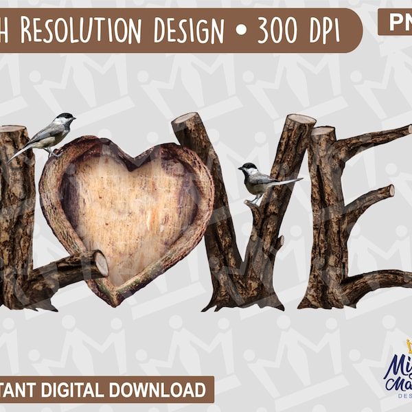 Love Heart Blank Tree Carving PNG Design - Use for Sublimation, Print, Waterslides DTF Trees Love Birds Valentines Wood Anniversary  Wedding