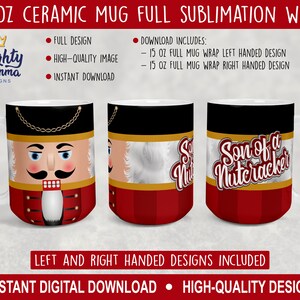 Sohn eines Nussknackers 15 Unzen Becher Wrap Design für Sublimation oder Wasserrutschen, Keramik lustige Weihnachten Spielzeug Soldaten Urlaub Kaffeetasse Geschenktasse