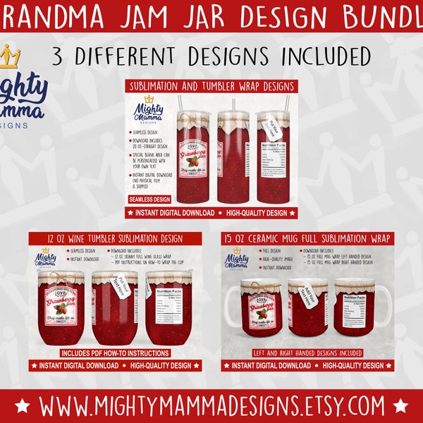 Grandpms Spread Love Like Strawberry Jam Sublimation Design Bundle, 20oz Skinny, 15oz Mug & 12oz Wine Design, Grandma Mother Mother's Day