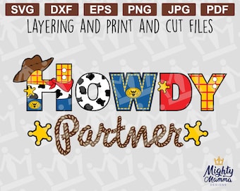 Toy Cowboy Howdy Partner corda design - SVG png. Da usare con stampante o Cricut. Per stampa, taglio, stratificazione, sublimazione, scivoli d'acqua
