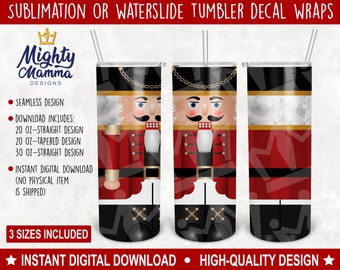 Nutcracker Soldier Tumbler Wrap Design for Sublimation or Waterslides - Blank Back - 20 oz 30 oz, Christmas Holiday Gift Red Funny Nut Cup