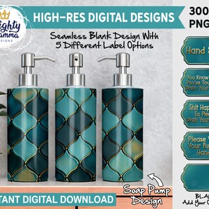 Geometric 3D Ceramic Tile Effect Soap Dispenser PNG Design | 18oz Pump Dispenser Wrap, Sublimation, Wash Your F*cking Hands, Shit Happens