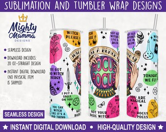 Just a Bunch Of Hocus Pocus 20oz Straight Tumbler Design for Sublimation | Halloween Basic Witch Crystal Ball Witchy Woman Magic Broom Salem