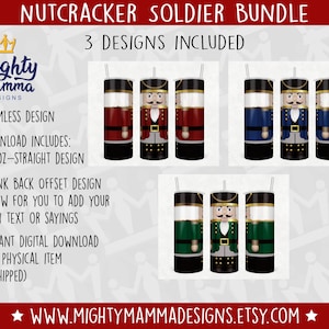 Nutcracker Soldier Bundle - Tumbler 20oz Wrap Design for Sublimation or Vinyl - Blank Back, Christmas, Nut Cracker, Realistic Wood, Holiday
