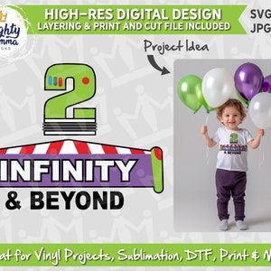 2 L'infini et au-delà SVG PNG | Homme de l'espace jouet | Sublimation, DTF, Impression, Cricut (superposition de vinyle / impression et découpe), Anniversaire, Deux, Conception de chemise