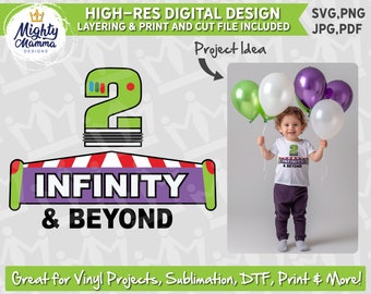 2 Infinity & Jenseits SVG PNG | Spielzeug Space Man | Sublimation, DTF, Print, Cricut (Layering Vinyl / Druck und Schnitt), Geburtstag, Zwei, Shirt Design