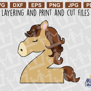 Horse # 2 SVG - Number two, Great for a second birthday, horse, PNG for print and cut, sublimation, layered svg, for cricut or printer