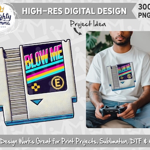 Blow Me - Klassisk videospelskassett PNG-design | För tryck, sublimering, DTF | Rolig retro-gamer, t-shirtdesign, rolig vuxen Nintendo bild 1