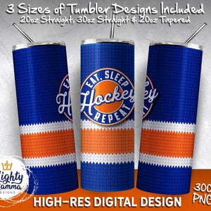 Eat Sleep Hockey Repeat 20oz Hockey Sock PNG Tumbler Wrap Design | Sublimation PNG, Great for Edmonton Hockey Fans Men&#39;s Gift, 30oz PNG File