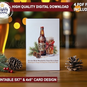 Afdrukbare kerstkaart grappig bier | Humorkaart voor volwassenen downloaden | Downloadbare kerstkaart | Digitaal bestand | Geweldige tijd voor een biertje