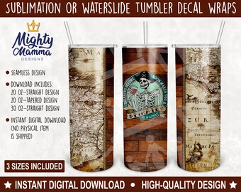 Funny Pirate Captain Skeleton - Drinking Before Noon Makes You A Pirate Not an Alcoholic JPG PNG Tumbler Wrap Sublimation, waterslide Design