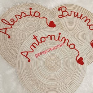 Personalized round placemat with crochet writing 37