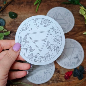 Elements - Book of Shadows colouring stickers - forest witch, cottage core sticker set -  witch aesthetic grimoire pages