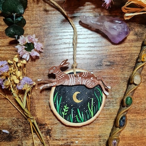 Hare Moon - Ostara, Easter, Oestre hand painted decoration - rabbit wildlife home decor - pagan altar tiles, wheel of the year artwork