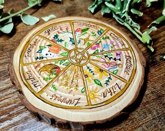Watercolour wheel of the year- hand painted witches sabbat calendar - mabon samhain yule imbolc ostara litha Lammas