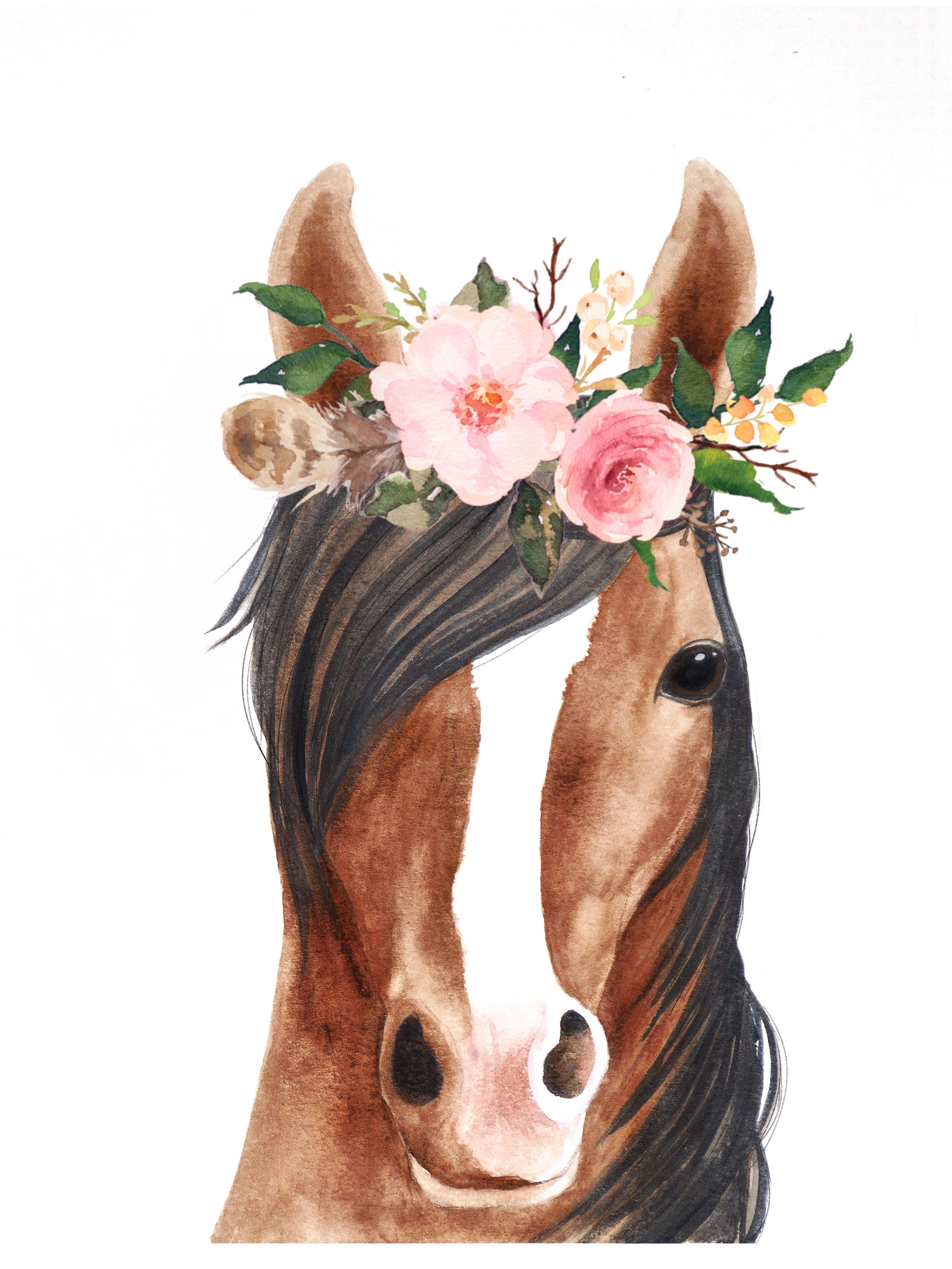 Digital Horse Flower Crown Watercolor Download Etsy