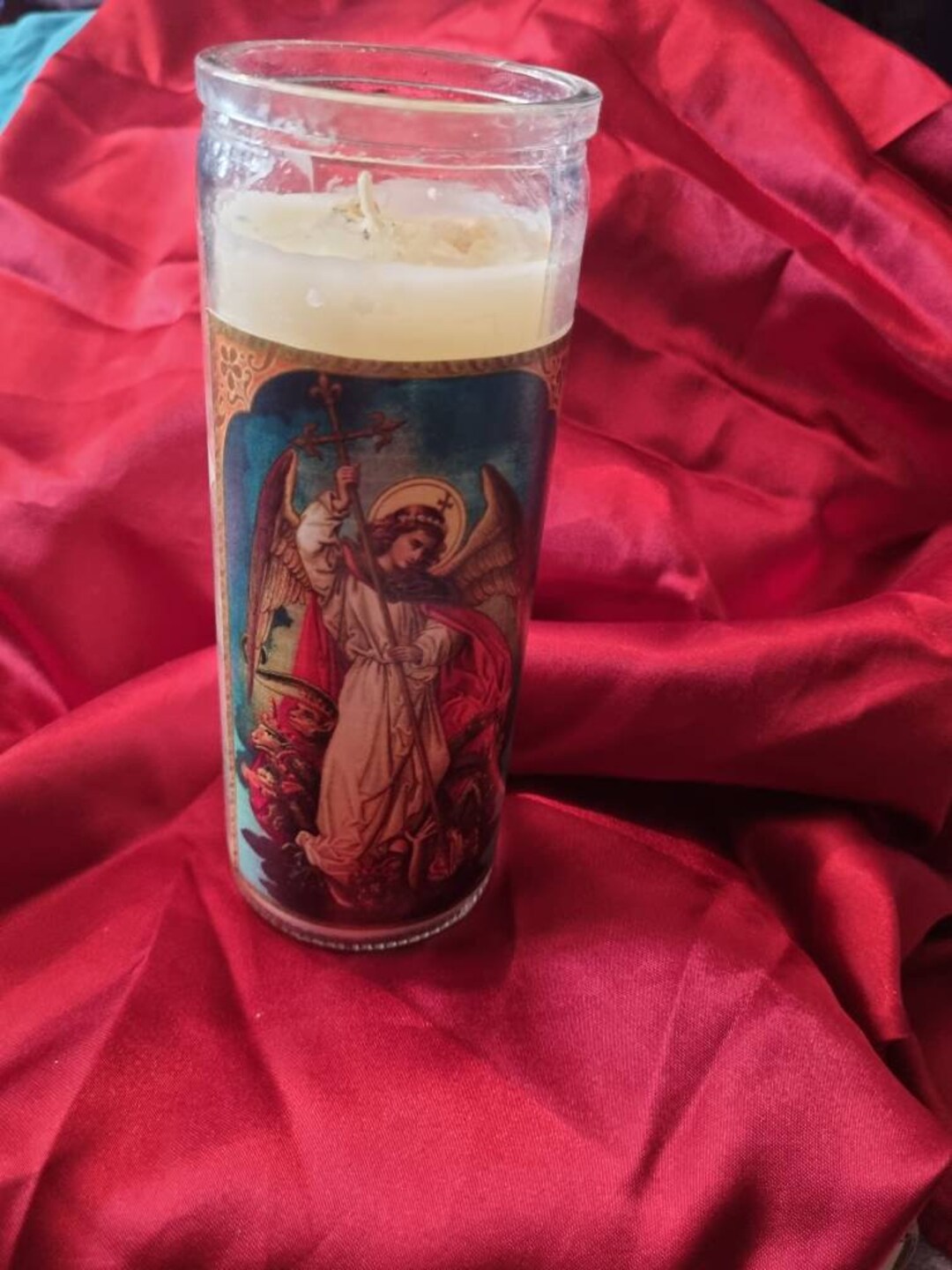 St Michael Glass Prayer / Altar Candle With Frankinsence Etsy UK