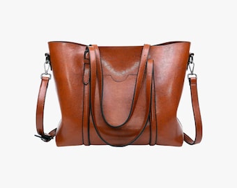 Brown faux leather shoulder bag