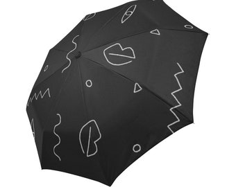 Black abstract line drawing compact umbrella