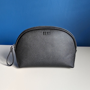 Black faux leather makeup bag