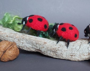 Curious ladybug lucky beetle harbinger of spring insect beetle needle felted animal felt figure flower friend crawly toy