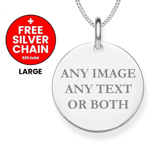 Personalised Sterling Silver Large Disc Charm Pendant 25mm Plain Disc Jewellery 925 Solid Silver Engraved Custom Gift