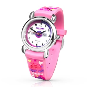 COLUMN Pink Girls Watch 3D Time Teacher Resistente al Agua Fácil Uso CK001