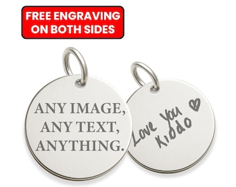 925 Sterling Silver Disc Charm – Custom Engraving | Any Photo, Text, Fingerprint, Logo, or Handwriting | High Detail Double-Sided Pendant