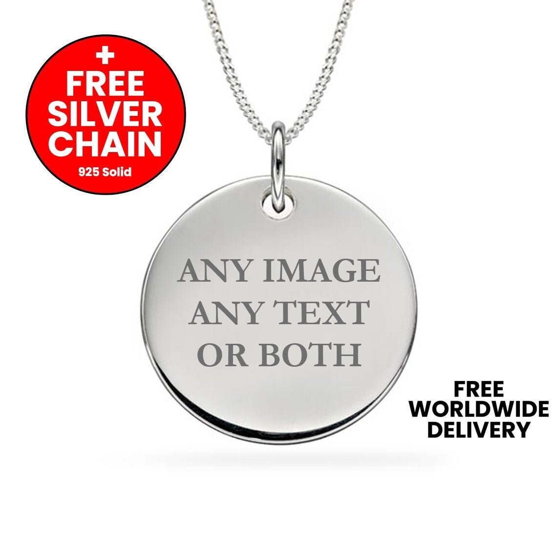 Silver Thick Chain Collar Locket Necklace With an Ethnic Disc