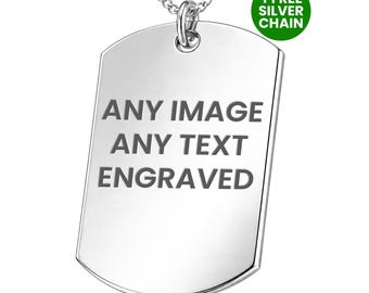 Sterling Silber Dog Tag Anhänger: Massiv 925 Personalisiertes Foto, Text, Logo, Fingerabdruck Doppelseitig